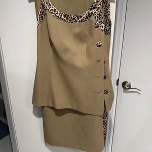 Elegant Tan Skirt Set with Leopard Accents Lew Magram